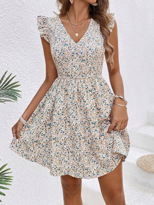 Floral Ruffle Sleeve Dress